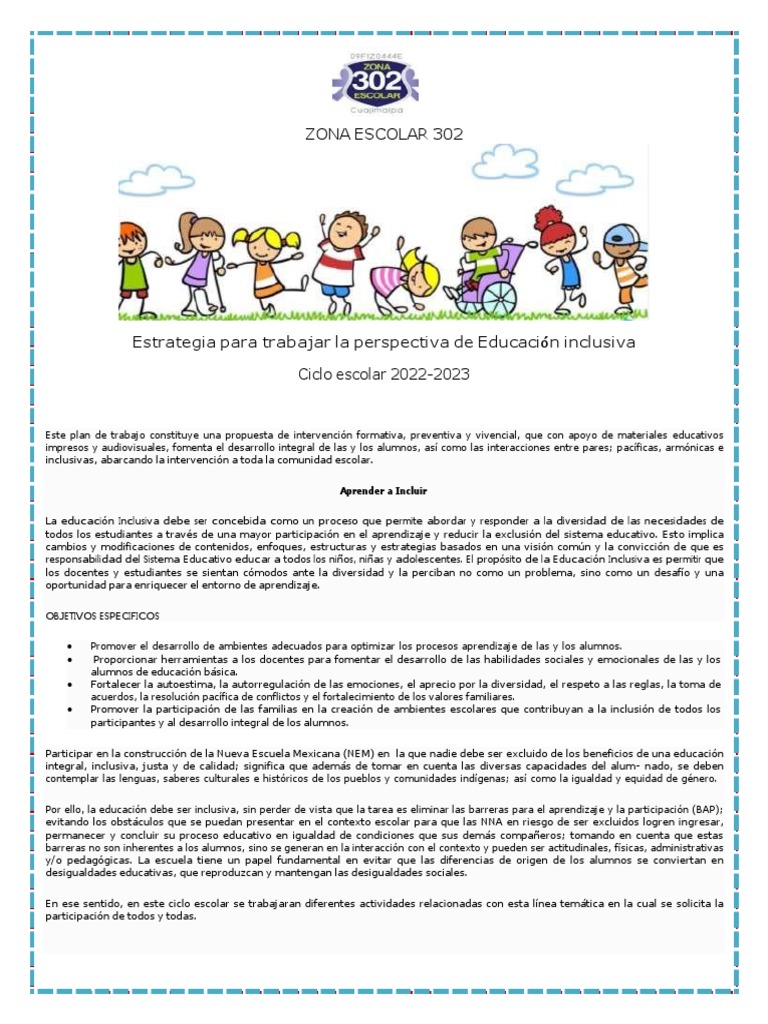 Plan de Inclusión Educativa 2023 | PDF | Aprendizaje | Las emociones