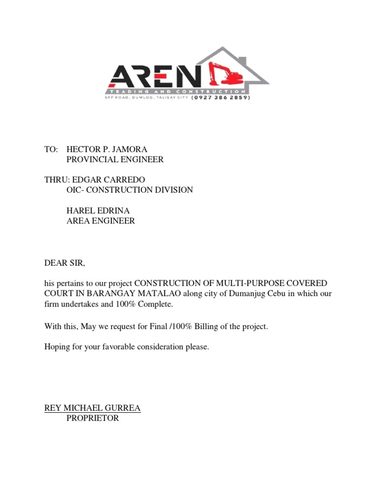 Final Billing Request for Matalao Court | PDF | Technology & Engineering