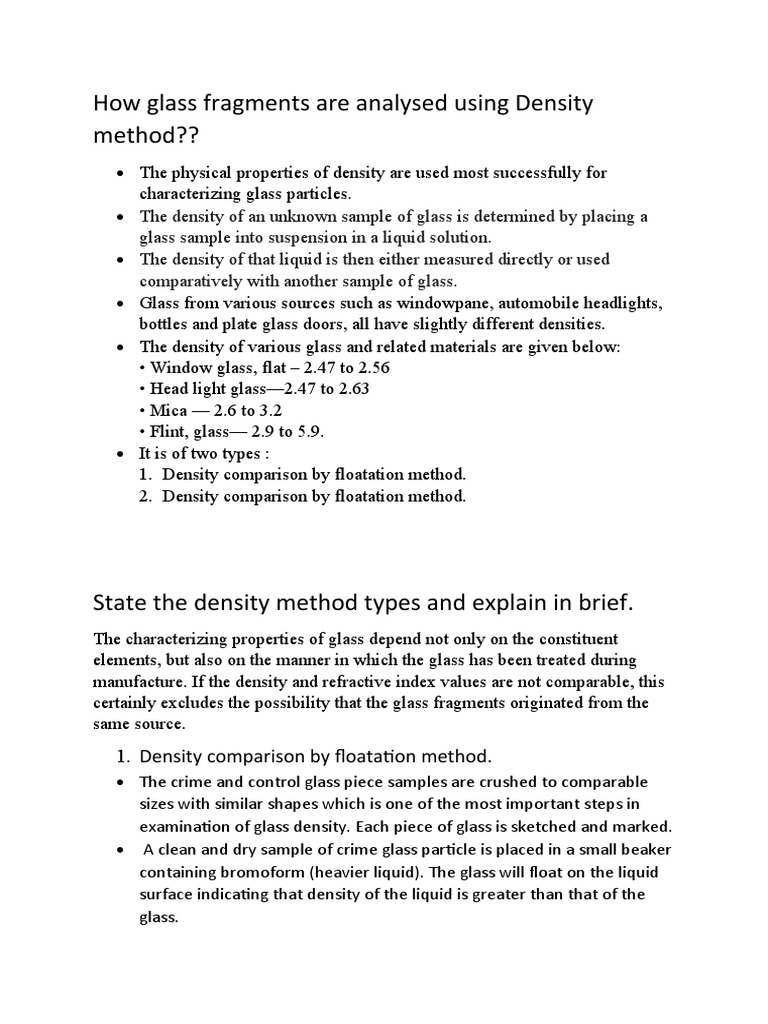 Class Work PDF Density Glasses