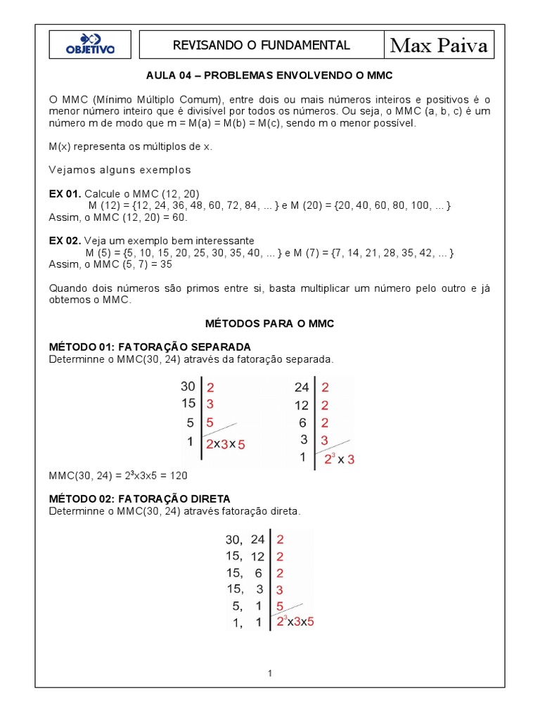 Problemas de MMC e Exercícios Práticos | PDF | Matemática | Aritmética