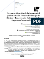 Desnaturalización de La Inmunidad Parlamentaria Frente Al Blindaje de Ilícitos y La Necesaria Reforma de La Suprema Constitución de 1993