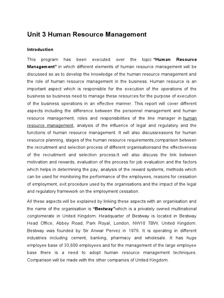 Sample assignment unit 3 human resource management pdf motivation