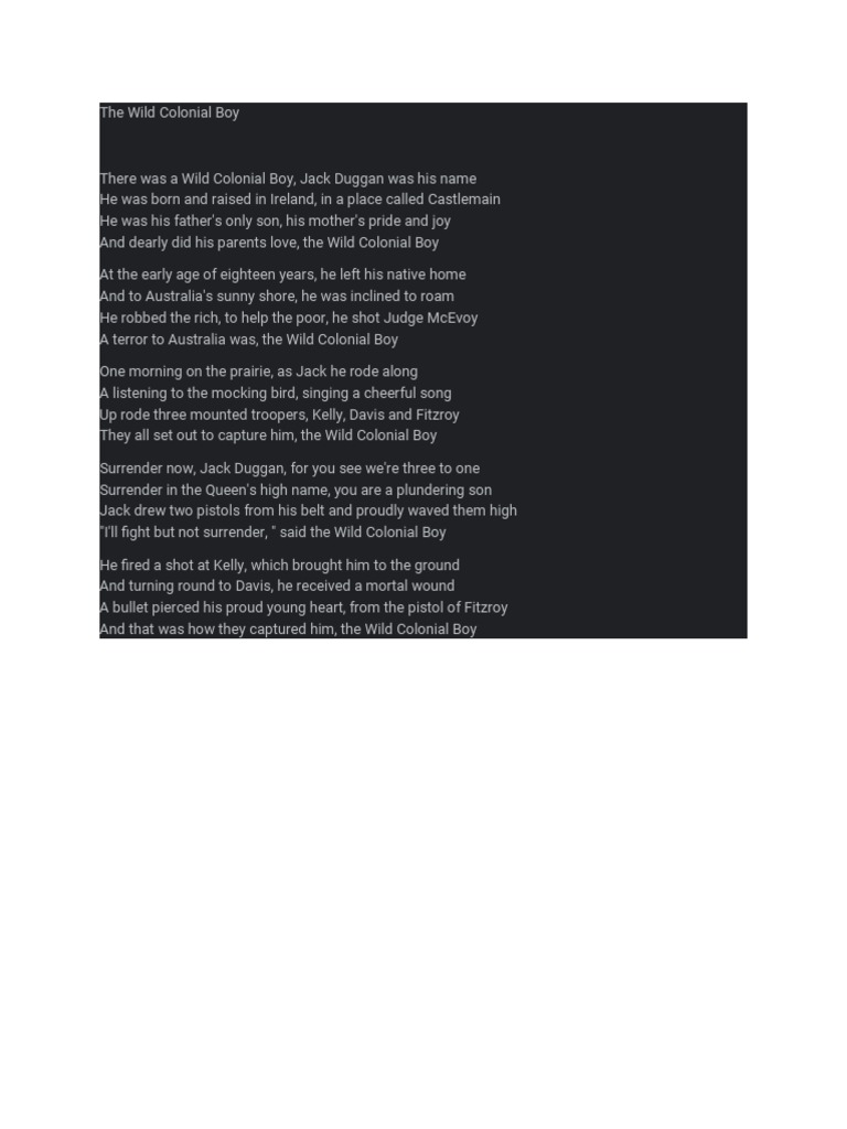 Wild Colonial Boy Lyrical Compilation | PDF