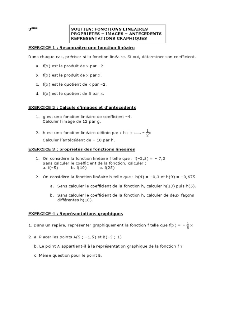 Exercices Corrigés sur Fonctions Linéaires 3ème | PDF | Algorithmes ...