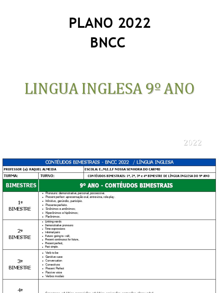 9°ano INGLÊS Planejamento | PDF | Publicidade | Comunicação