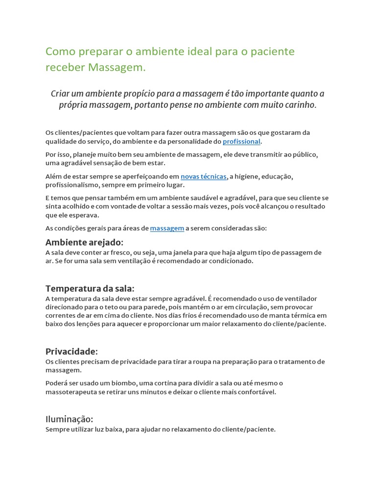 Ambiente Ideal para Massagem Relaxante | PDF