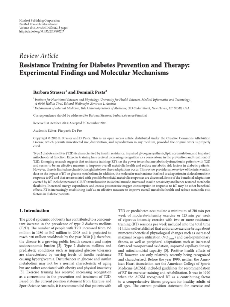 Resistance Training For Diabetes Prevention and Therapy Experimental