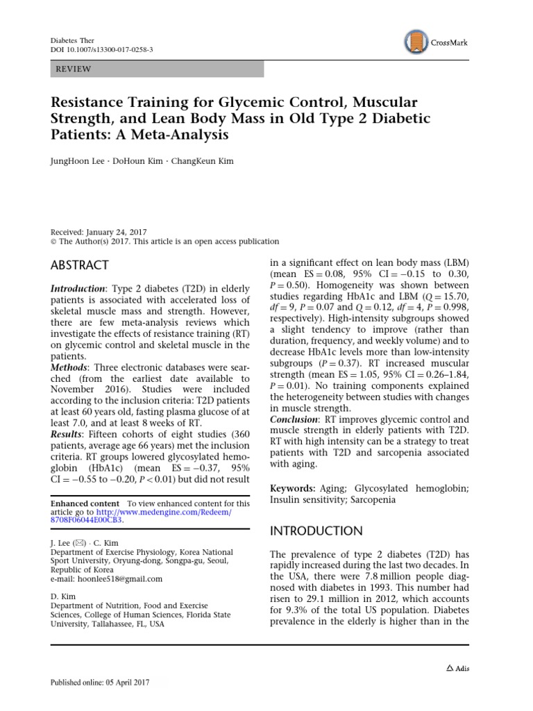 Resistance Training For Glycemic Control, Muscular Strength, and Lean