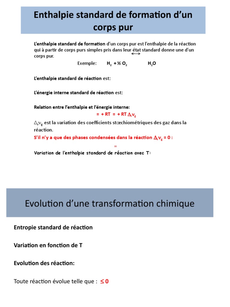Enthalpie Standard de Formation | PDF | Enthalpie | Réactions chimiques