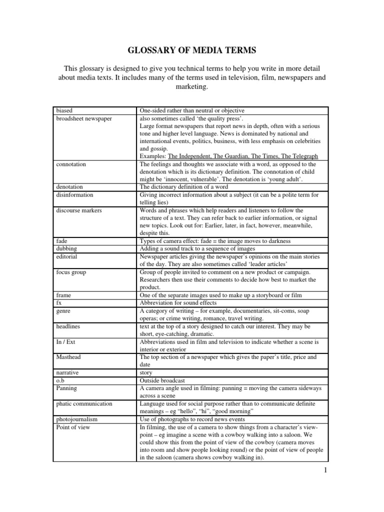 10 10 Glossary of Media Terms | PDF