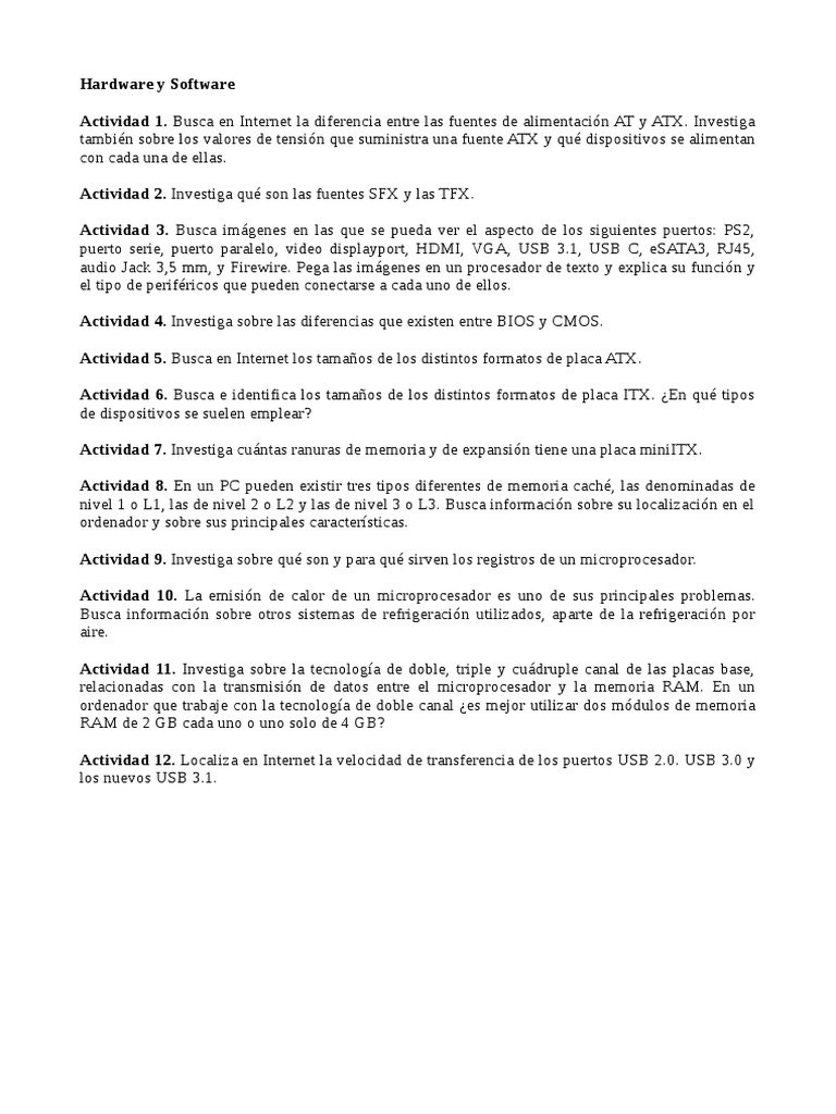 Actividades HW y SW | PDF