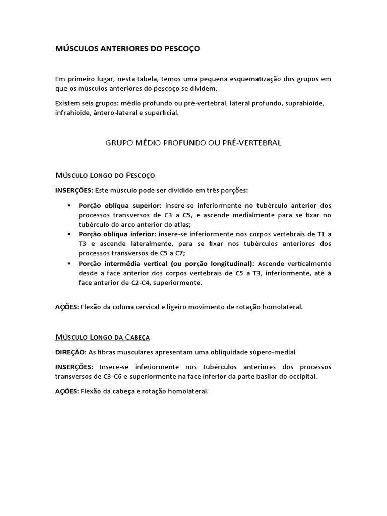Músculos Anteriores Do Pescoço Pdf Morfologia Biologia Sistema