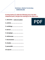 Medical Terminology Revision Worksheet