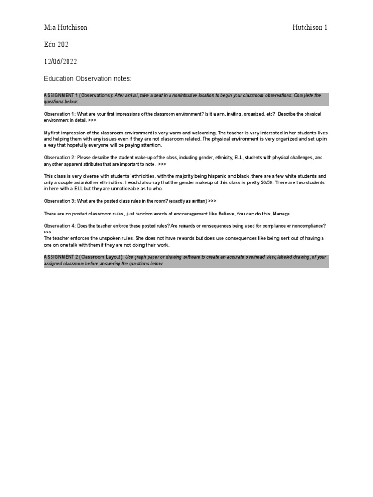 Classroom Observation Insights | PDF | Teachers | Teaching Method
