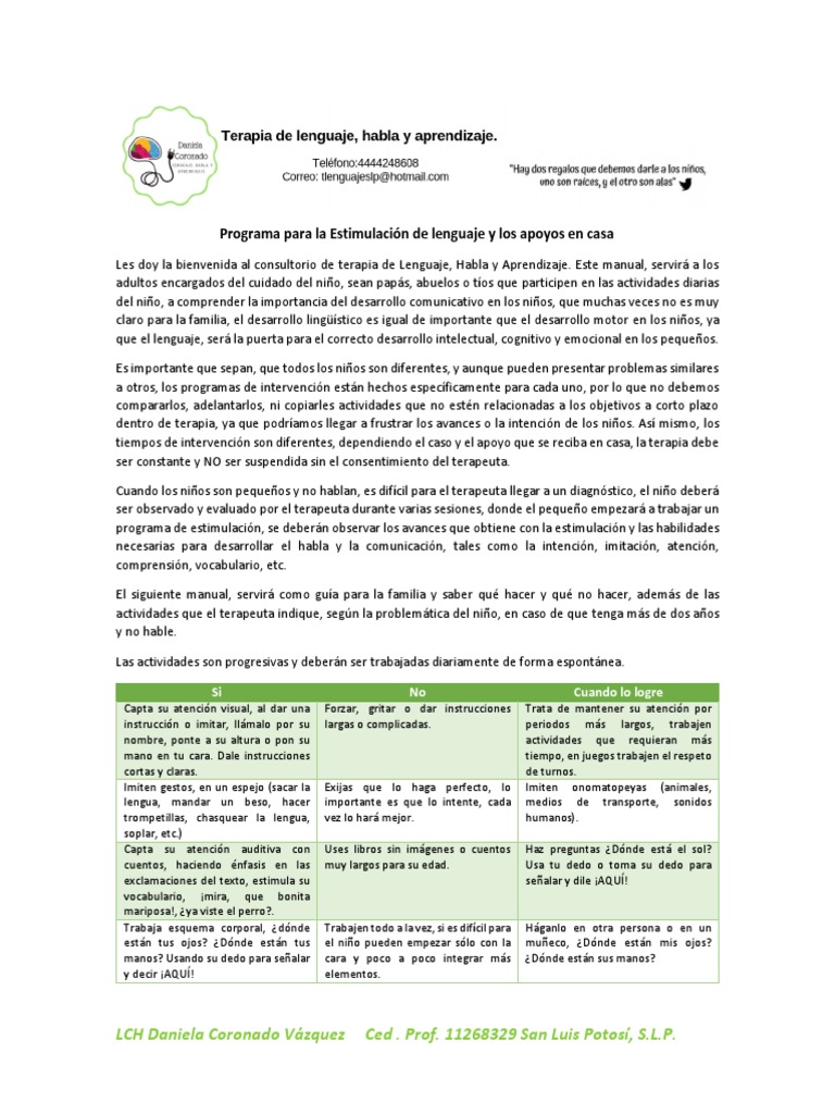 Guía para Estimulación del Lenguaje Infantil | PDF | Ritmo | Psicología ...