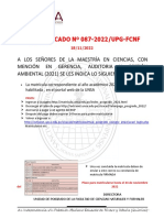COMUNICADO #087-2022-UPG-FCNF-UNSA - PDF (MATRICULA DE 2DO AÑO)