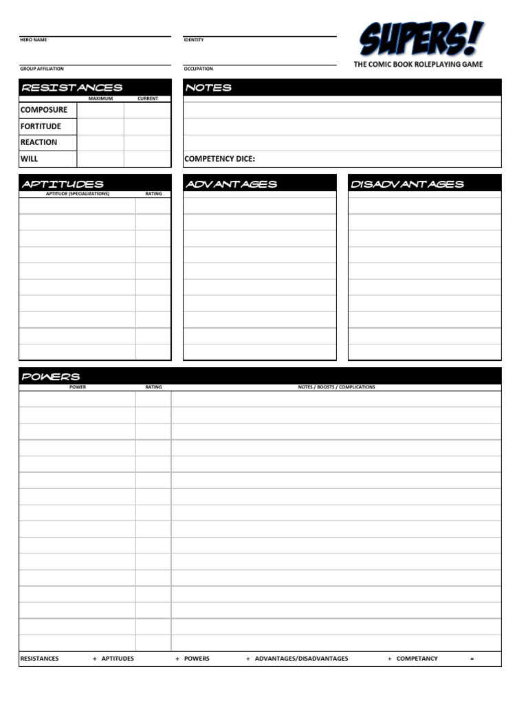 Superhero Character Sheet Template | PDF