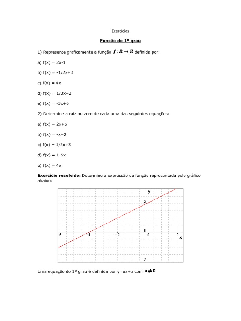 Exercícios de Função do 1º Grau | PDF