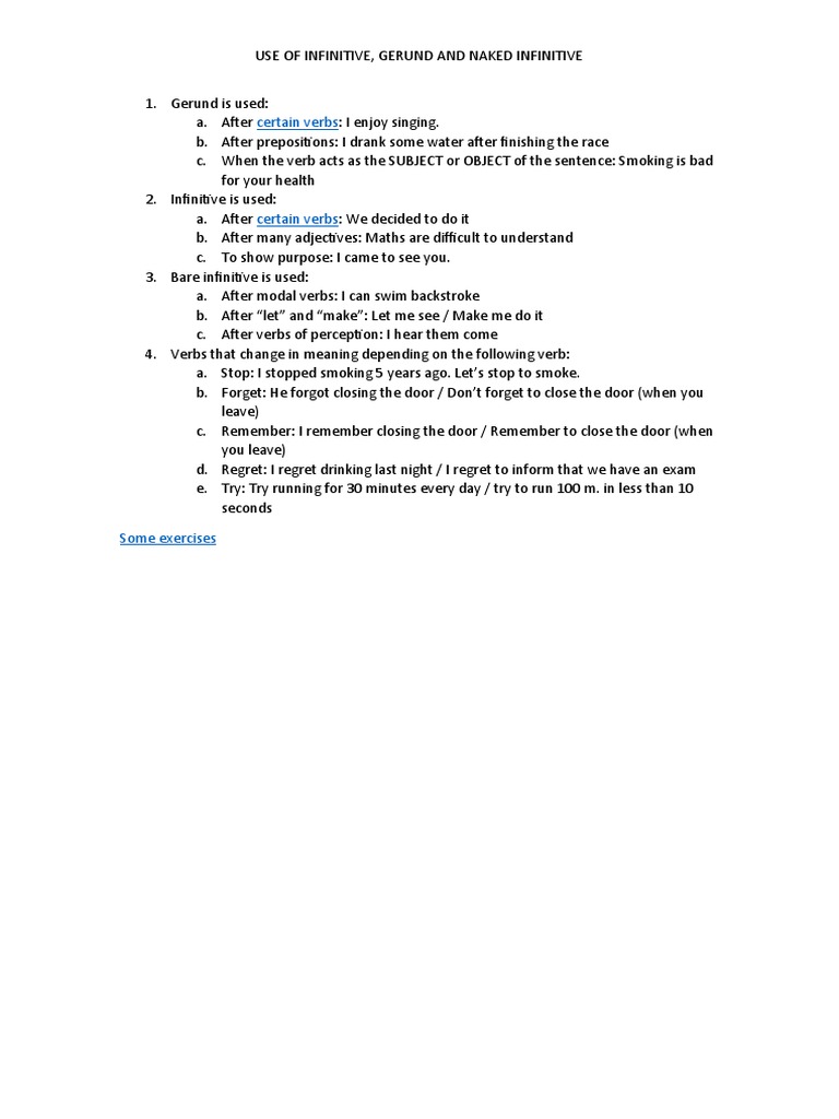 Gerund Infinitive | PDF