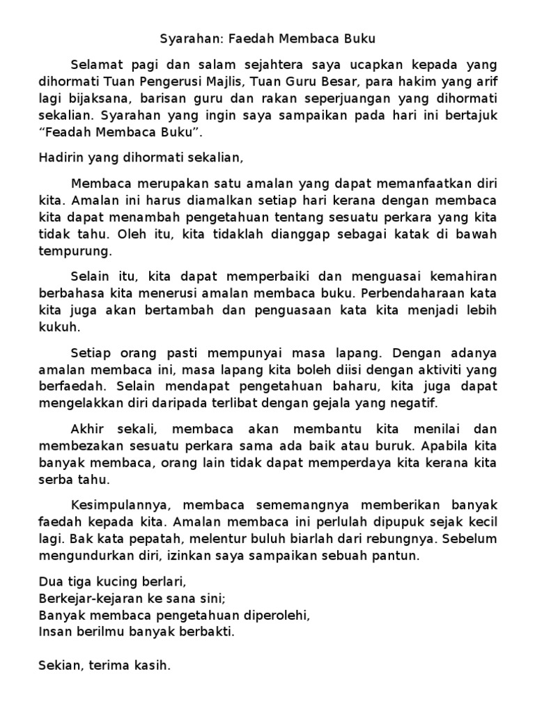 Contoh Syarahan Bahasa Melayu Tahun 5