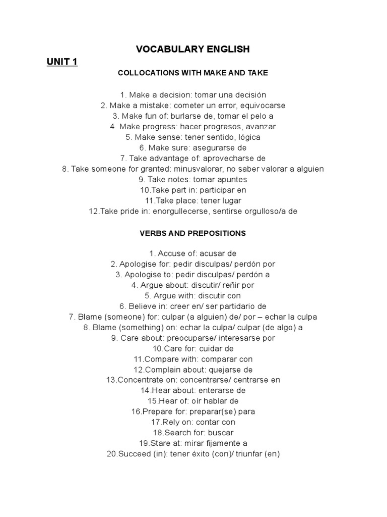 Vocabulario Examen 1º Trimestre Inglés 1ºbach PDF