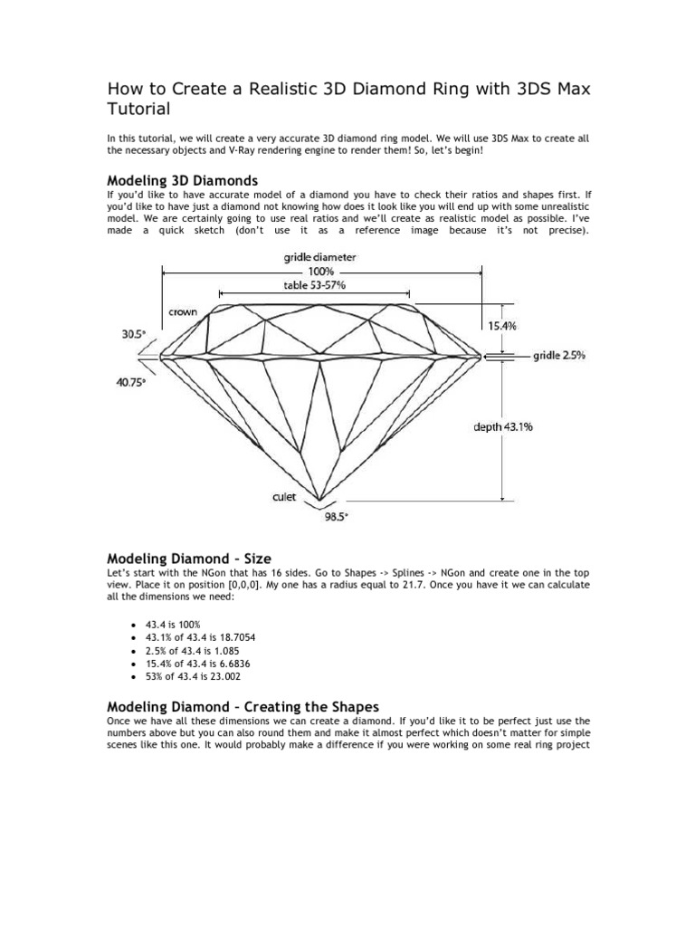 3D Diamond Ring Creation Guide | PDF | 3 D Computer Graphics | Shape