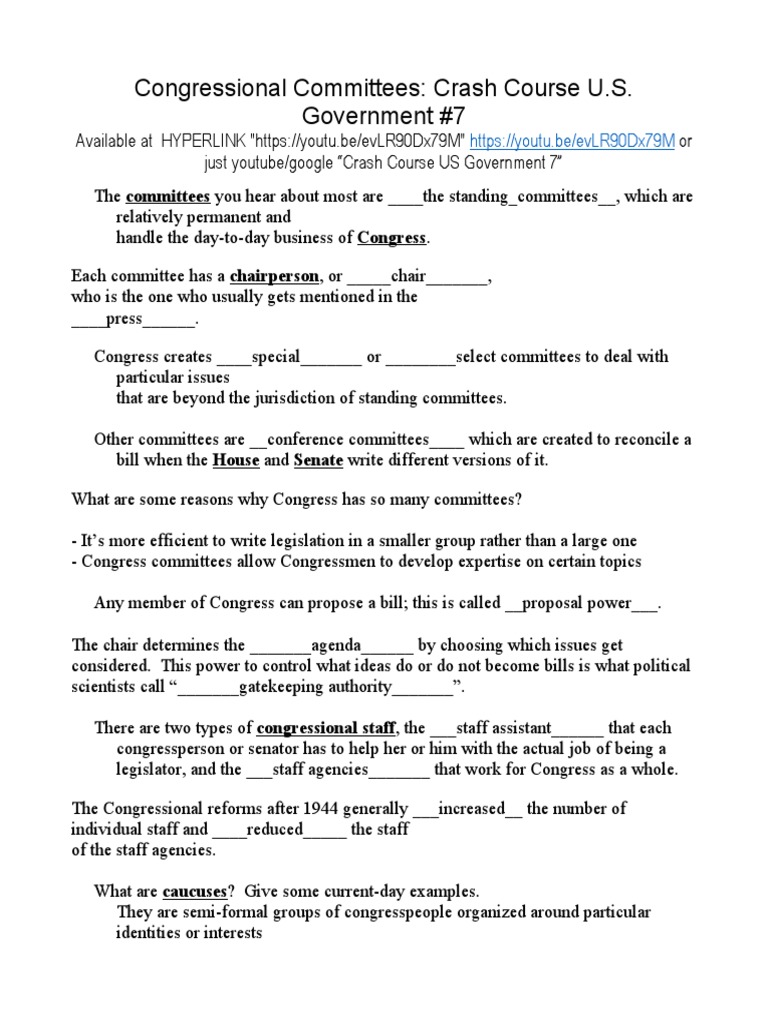 Crash course u s government and politics 7 congressional committees pdf
