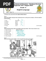 English Grade 8 Diagnostic Test Northern Province 2021