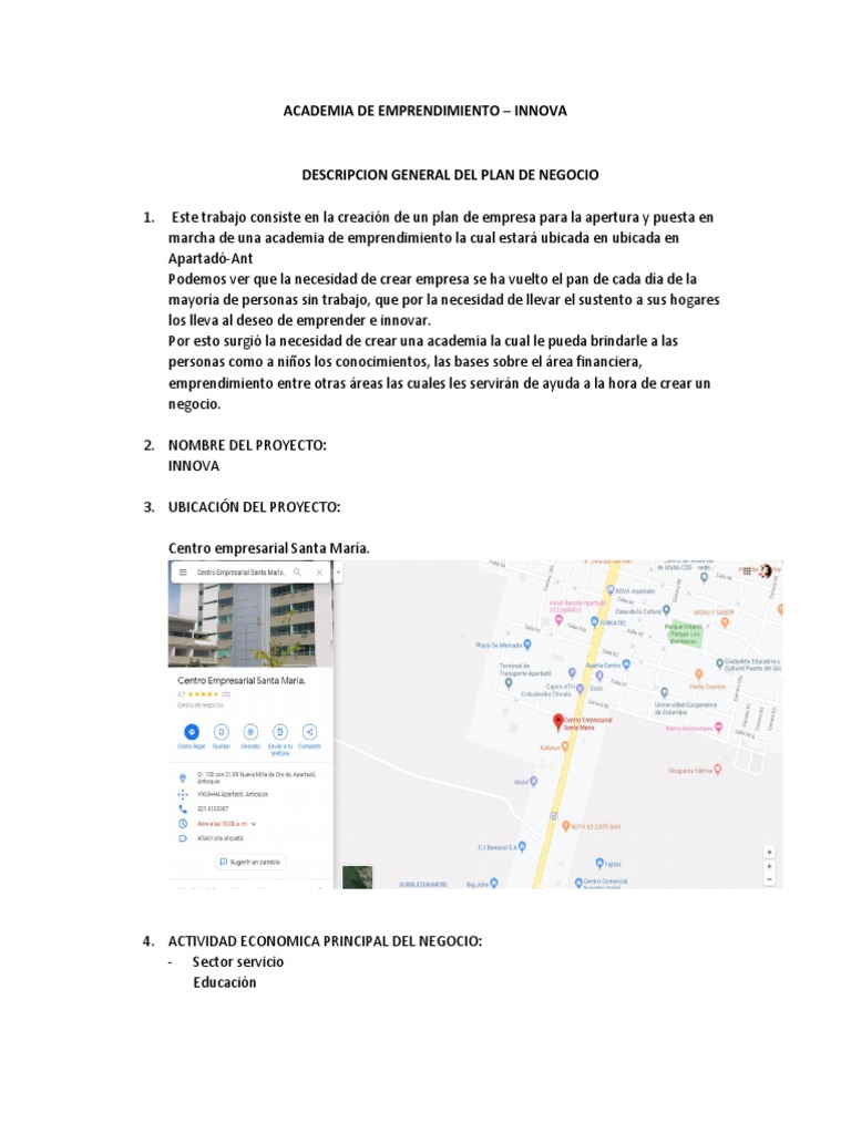 Plan de Negocio para Academia Innova | PDF | Iniciativa empresarial ...