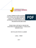 Caracterización Enzimática de Una Enolasa Recombinante de T. Solium y Su Potencial Uso Como Antígeno Inmunodiagnóstico de Neurocisticercosis