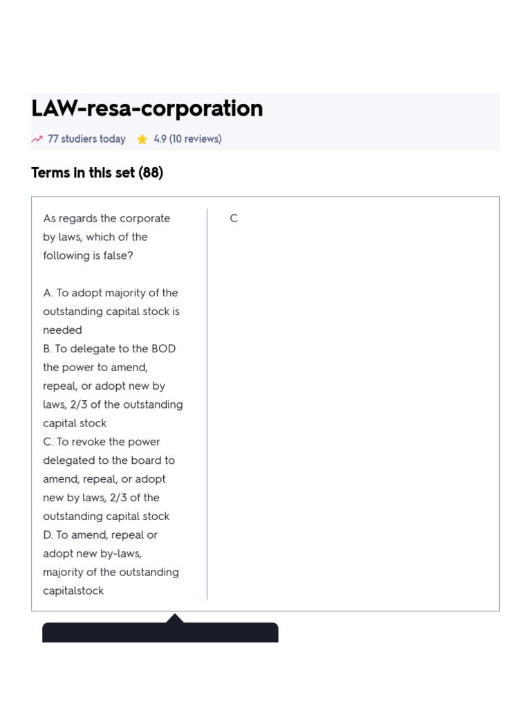 LAWresacorporation Flashcards Quizlet PDF Stocks Corporations
