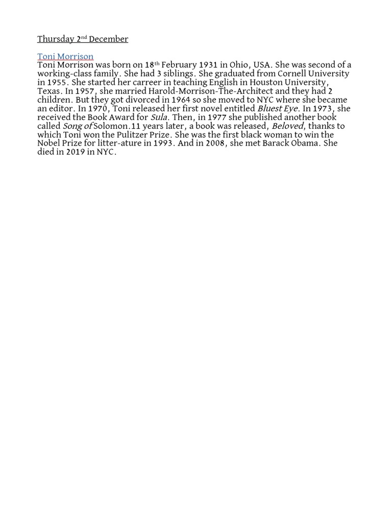 Bluest Eye Sula Song of Beloved Toni Morrison PDF