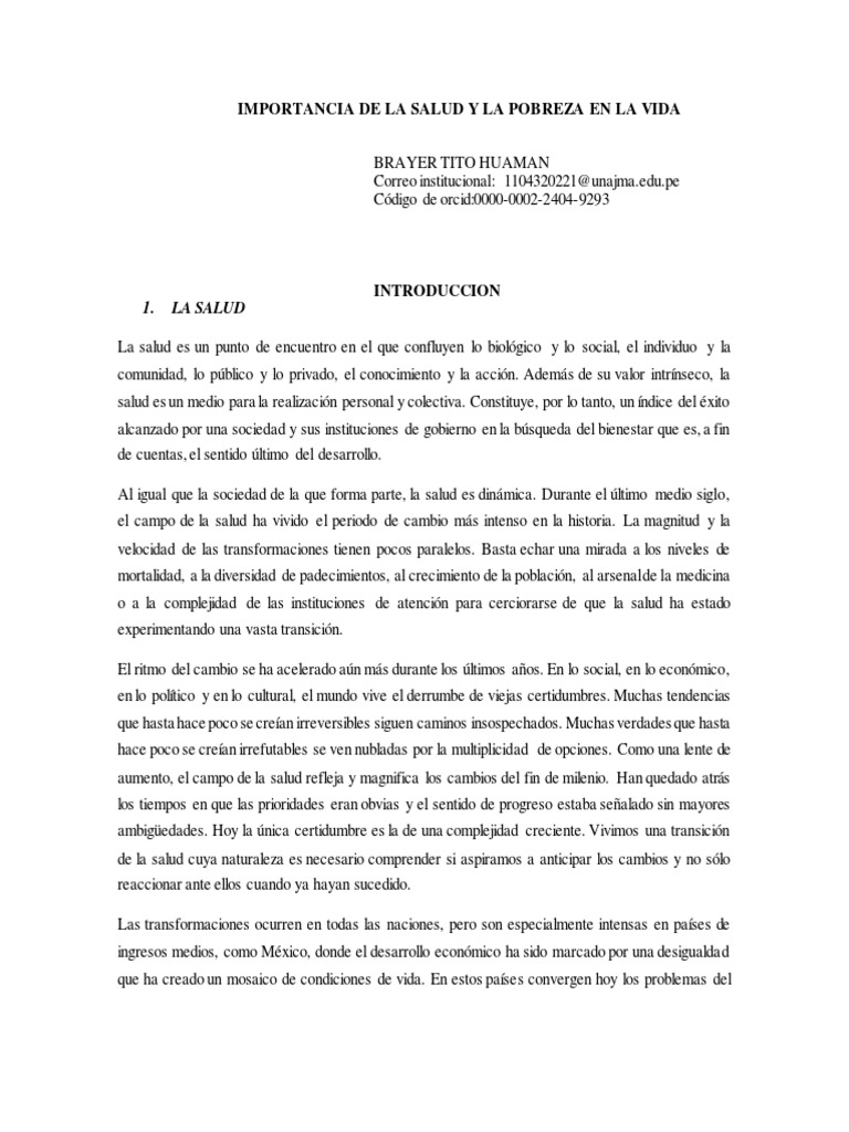 Salud y pobreza: impacto social y económico | PDF | Pobreza | Pobreza e ...