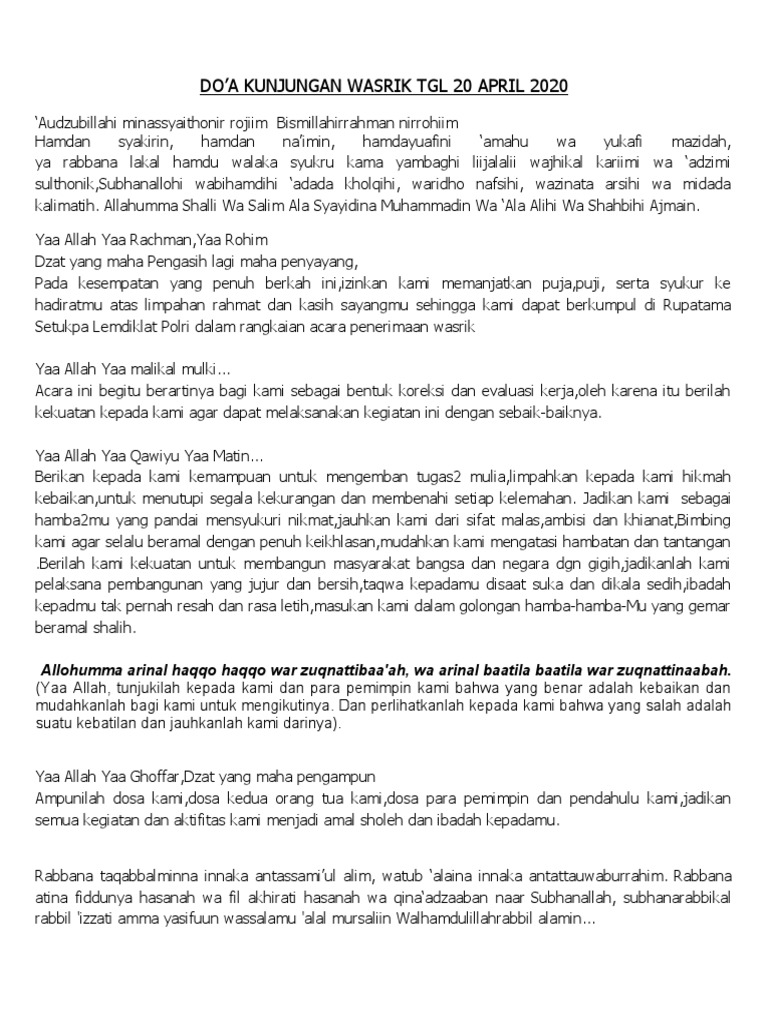 Doa Wasrik 20112017 | PDF