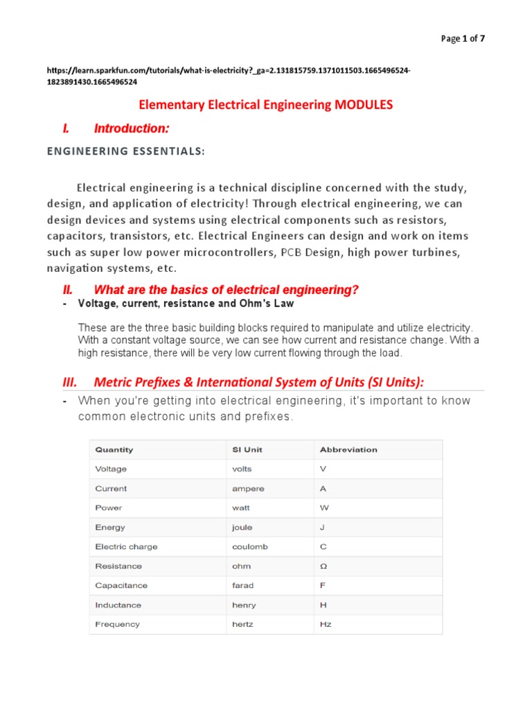 Elementary Electrical Engineering MODULES in WORDS PDF Atoms Electric Charge