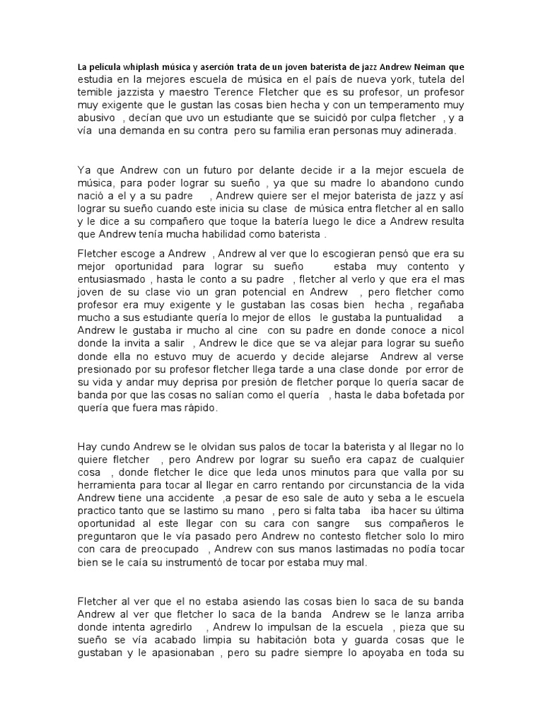 La Película Whiplash Música y Aserción Trata de Un Joven Baterista de ...