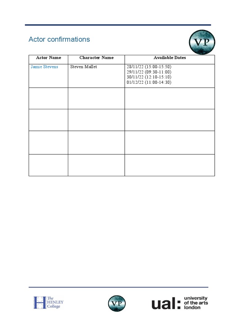 Actor Availability Schedule | PDF
