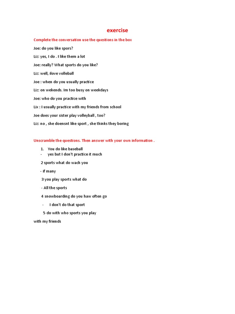 Sports Conversation Completion Exercise | PDF | Self-Improvement ...