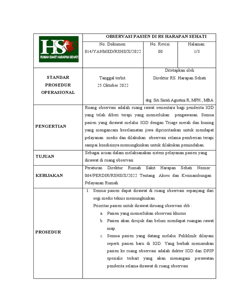 Prosedur Observasi Pasien IGD RSHS | PDF