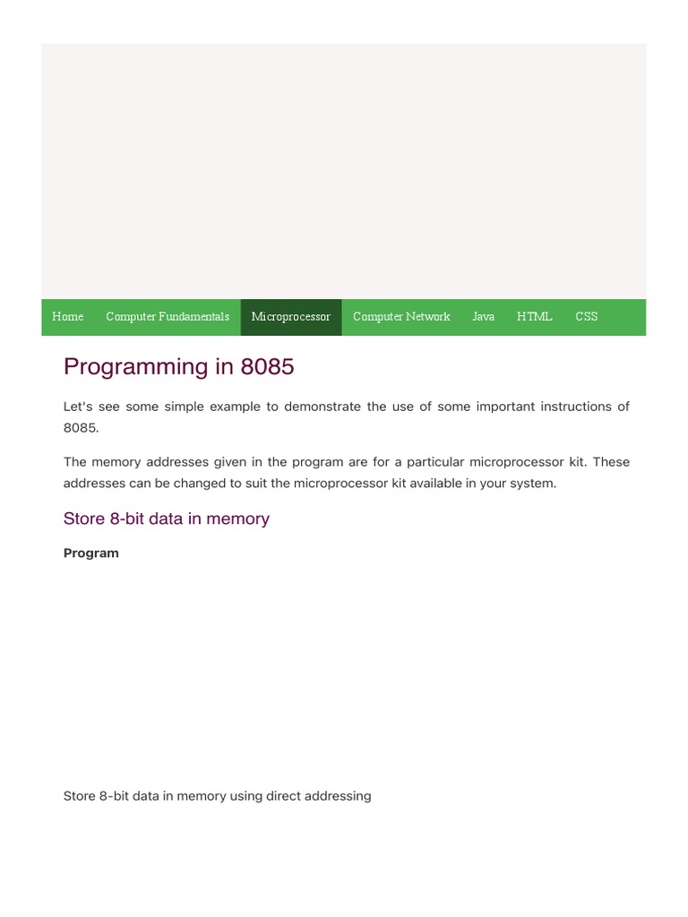 Programming in 8085 - Javatpoint | PDF | Computer Science | Computer ...