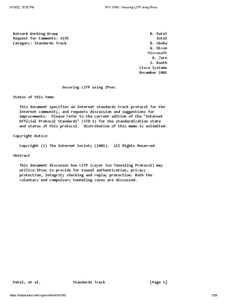 RFC 3193 - Securing L2TP Using IPsec | PDF | Internet Architecture ...