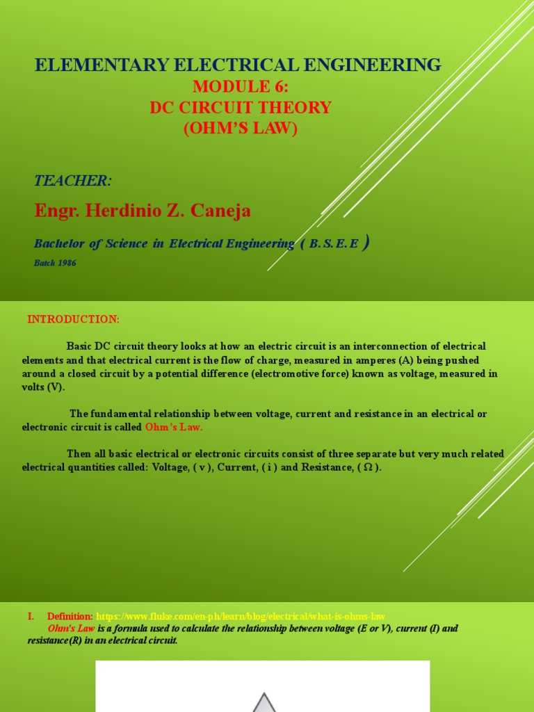 Elementary Electrical Engineering MODULE 6 Ohms Law PDF