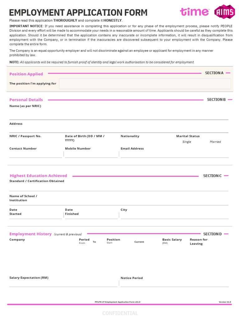 Employment Application Form Template | PDF | Employment | Public Law