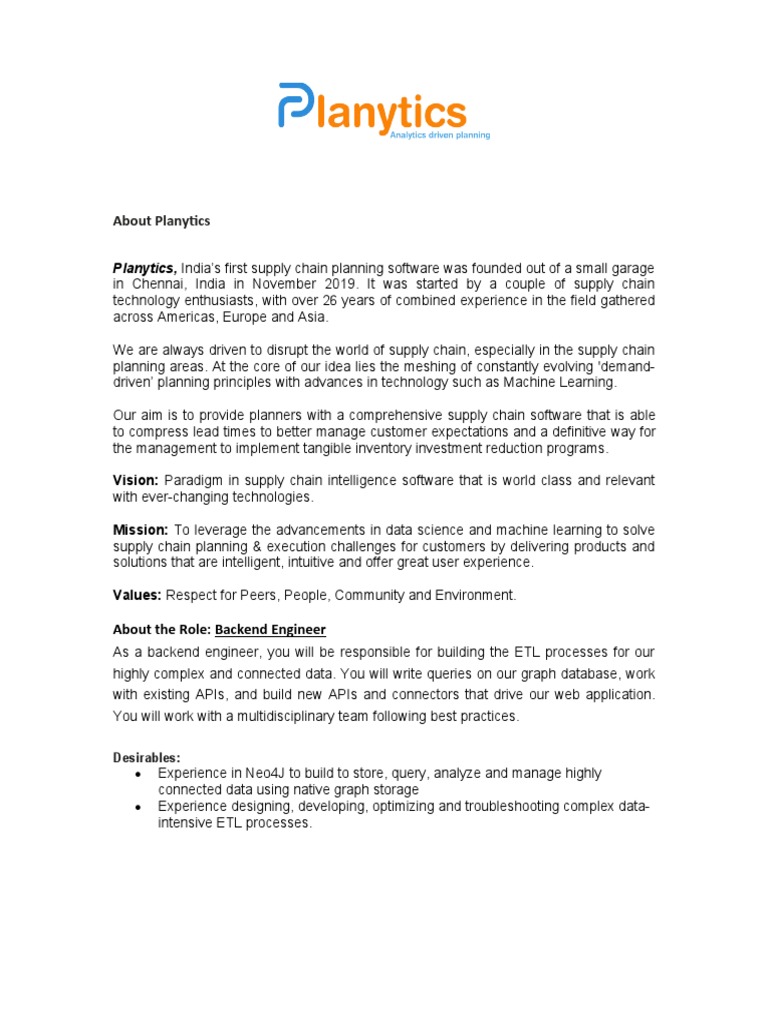 Planytics Engineering Job Descriptions PDF Supply Chain Cloud