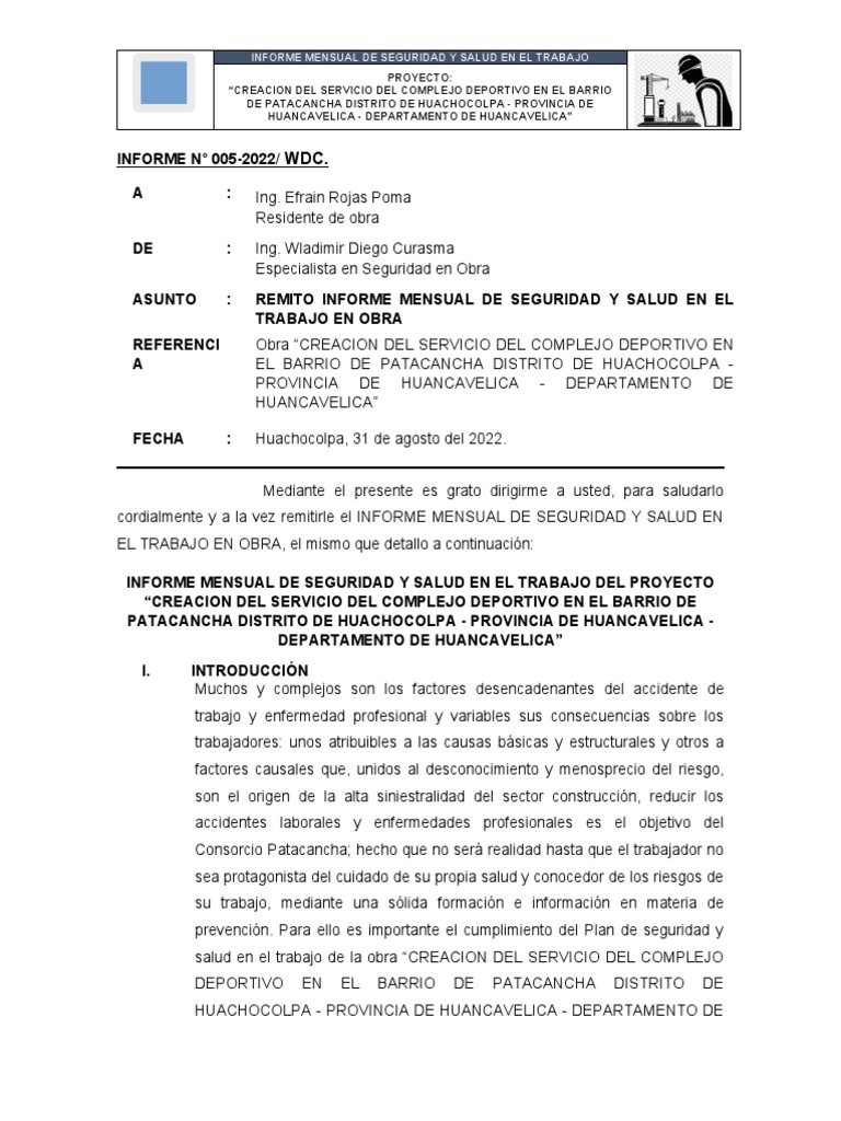 Informe Mensual 003 de SST Huachocolpa | PDF | Seguridad y salud ...