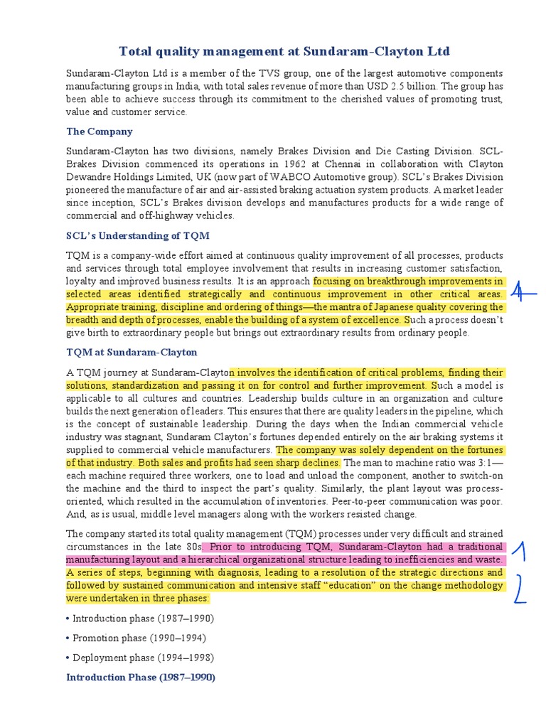 Chapter 7 Total Quality Management at Sundaram | PDF | Quality ...