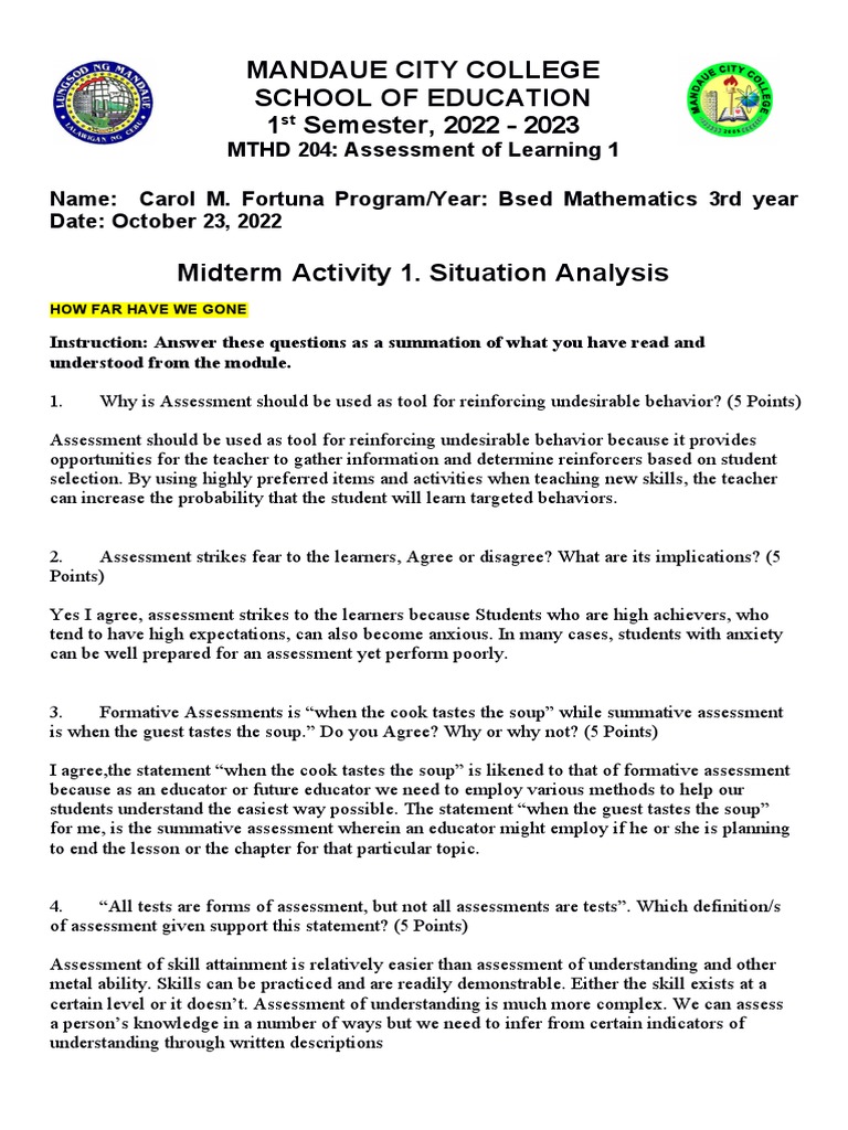 Assessment of Learning Analysis 2022 | PDF | Educational Assessment ...