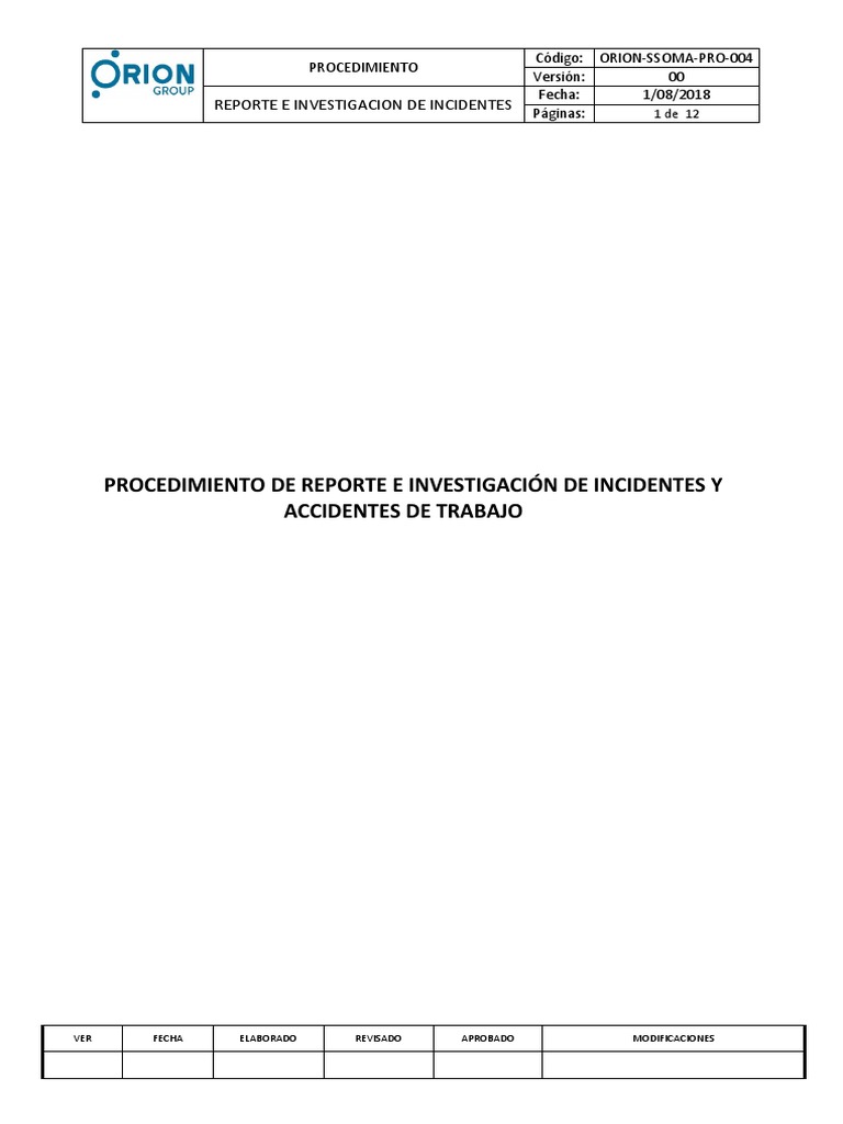 Procedimiento de Reporte de Incidentes | PDF | Seguridad y salud ...