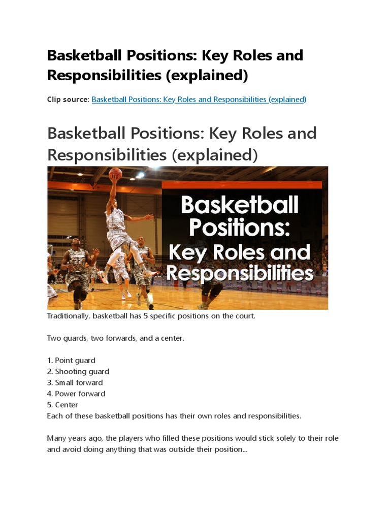Basketball Positions Key Roles and Responsibilities (Explained) PDF