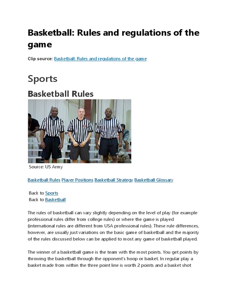 Basketball Rules and Regulations of The Game PDF Competitive Games